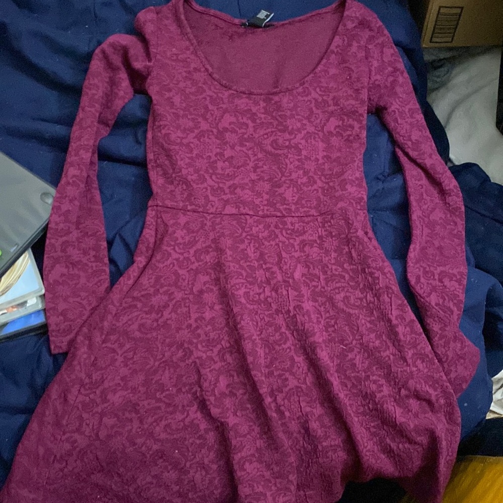 Forever 21 dress. Mid high with lacy pattern. Magenta colored. Size XS.